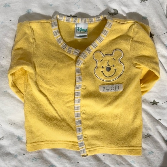 ⭒ 3M Winnie The Pooh Disney Yellow Button Up Long Sleeve Embroidered Striped ⭒ - Picture 2 of 10